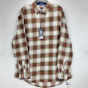 Izod Stratton Flannel Long Sleeve Button Front Shirt Mens XLT Tall Orange Beige